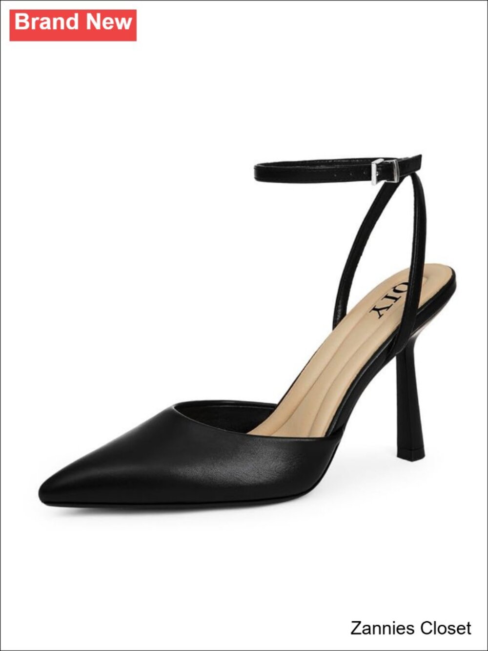 ✨QIY Women's Closed Toe Pumps Stiletto Heels Strappy Sandals Faux Leather